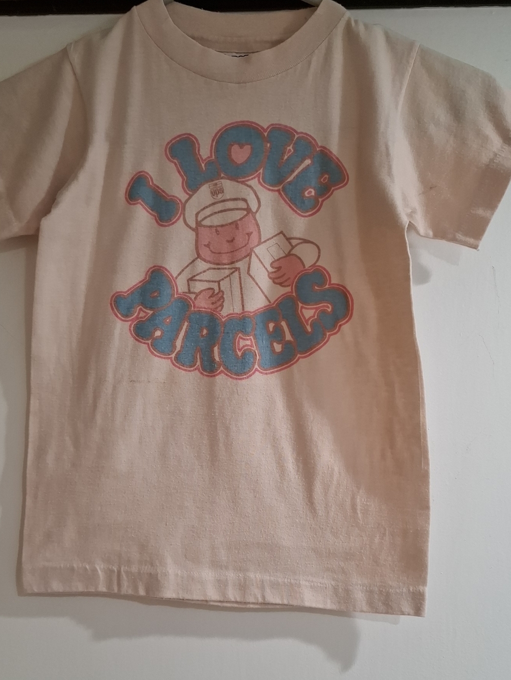 Vintage Hanes Cream Kids Tee with Blue and Pink Graphic